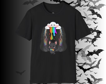 Rainbow Vomit Cloud Bat T-Shirt — Kawaii Goth Shirt, Pride Bat Tee, Funny Gothic Shirt