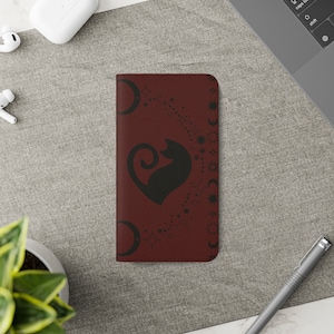 Funda tipo billetera con tapa Dark Academia Celestial Cat para iPhone y Samsung Galaxy - Funda tipo billetera para iPhone - Funda tipo billetera para Samsung - Funda tipo billetera gótica