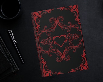 Dark Academia Gothic Hardcover Journal Matte - Gothic Style Elegant Hardcover Journal - Goth Black and Red Journal