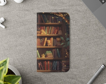 Whimsigoth Bookcase Faux Leather Phone Wallet – Romantasy Book Lover Gift