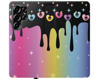 Pastel Goth Rainbow Skull Faux Leather Phone Wallet Case