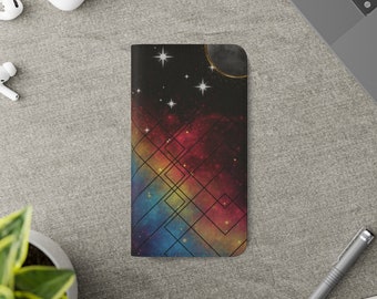 Rainbow Galaxy Vegan Leather Phone Wallet Case: Celestial Goth Style