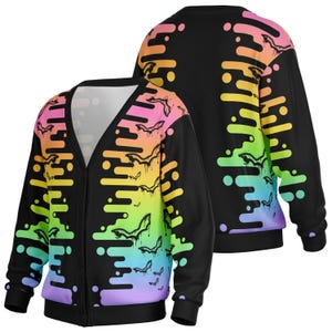 Pastell Regenbogen tropfende Fledermaus-Strickjacke - Pastel Goth Fledermaus-Pullover mit Knöpfen - Pastell Regenbogen-Pullover - tropfende Regenbogen-Kleidung
