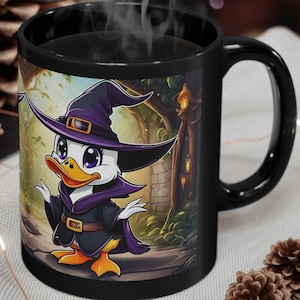 Uroczy kubek z kaczką - kubek na kawę z motywem Halloween - kubek z kaczką czarownicą - upiorny prezent dla miłośnika kaczek - kubek z kaczką czarownicą na Halloween