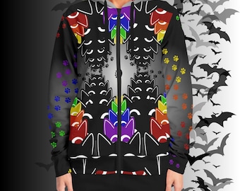 Rainbow Cat Zip Up Hoodie – All Over Print Gothic Sweater