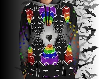 Rainbow Cat AOP Hoodie – Gothic Style Pullover Sweater