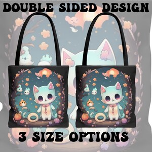 Pastel Goth Cat Canvas Tote Bag - Creepy Halloween Book Bag