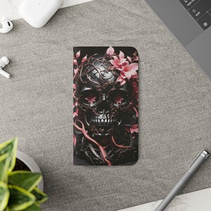 Funda tipo cartera con diseño de calavera gótica rosa pastel - Funda tipo cartera con diseño de calavera para Samsung iPhone - Fundas tipo cartera con diseño de calavera gótica