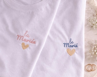 T-Shirt brodé personnalisé marié - Tshirt mariée/marié brodé - cadeau EVG/EDVJ