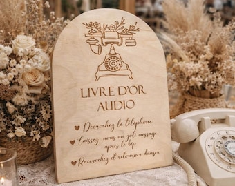 Pancarte livre d'or audio en bois