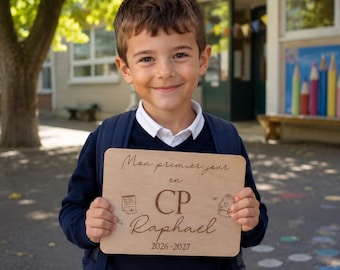 Pancarte rentrée scolaire personnalisée en bois – Photo premier jour d’école