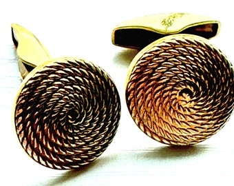 Mens vintage 60's round barly twist 925 filled gold plated cuff links , fully stamped VGC pre owned