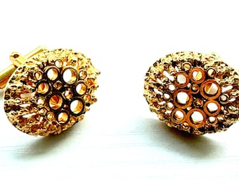 Gents Vintage  80'S Oval Gold Plated , Textured  Hand Made Stunning Cufflinks . Pre Owned VCG