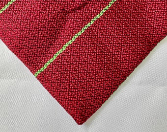 Gents Harvie & Hudson Tie. Knitted In Red Silk With Fine Lime Green Stripe Detail, Pre Owned As New