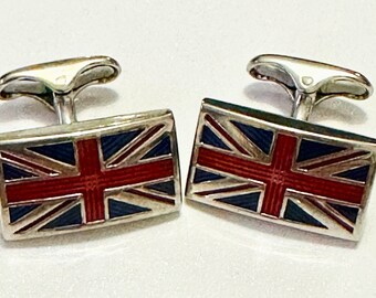 Gents, Stainless steel silver , enamel painted Union Jack English Flag Cuff links ,  in box new no tags