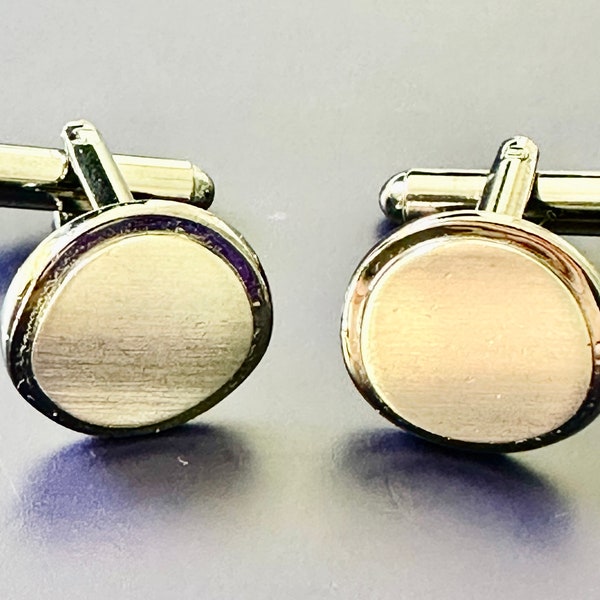Gents Vintage Two Tone Silver / Stainless Steel Brushed Metal Cufflinks, Pre Owned