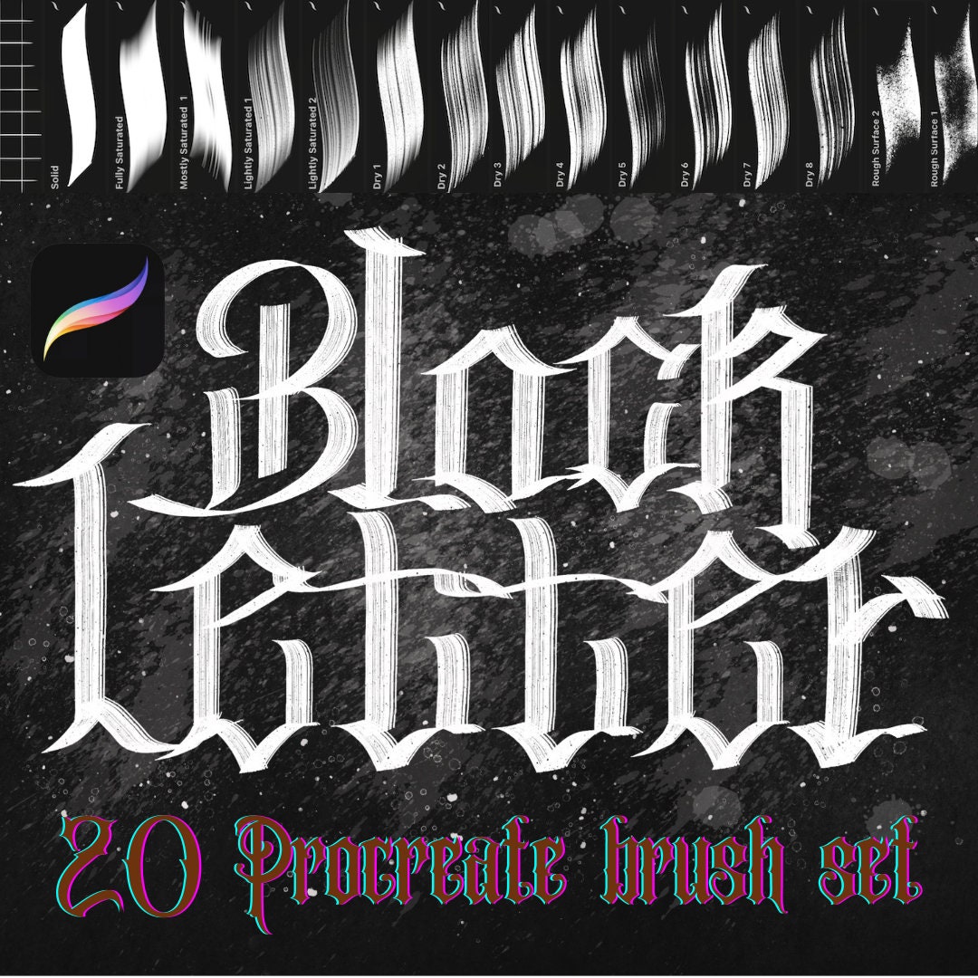 Gothic Calligraphy Procreate Brush Set 20 Unique Brushes Etsy