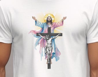 Risen Jesus Crucifix tshirt: He is risen Catholic shirt for Men and Women