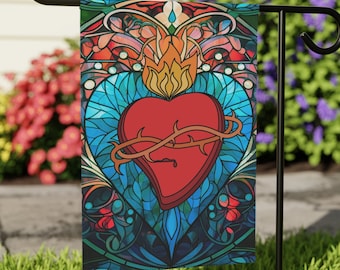 Sacred Heart of Jesus: Catholic yard flag, Church garden