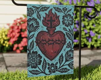Sacred Heart of Jesus: Catholic yard flag, Church garden