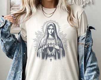 Our Lady of Fatima Catholic T-Shirt: Virgin Mary Graphic Tee for women, Marian devotion