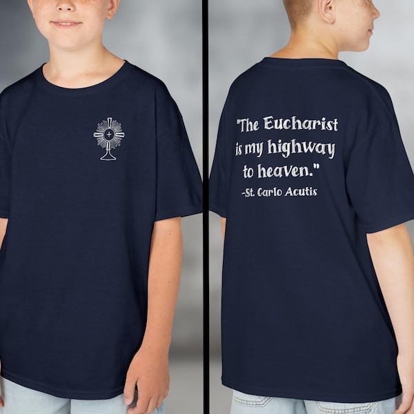 Camiseta de Carlo Acutis, Beato Carlo Acutis, Camiseta de la Eucaristía, Camiseta con cita de un santo, Camiseta católica infantil, Regalos de Primera Comunión, Camiseta católica infantil