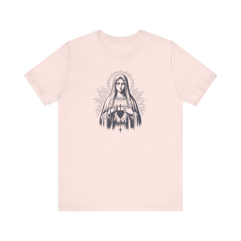Our Lady of Fatima Catholic T-Shirt: Virgin Mary Graphic Tee for women, Marian devotion Soft Pink