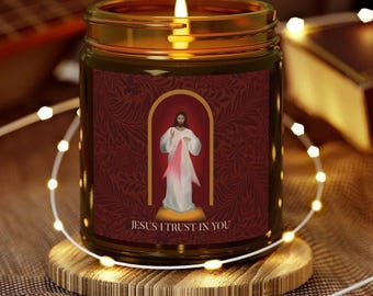 Divine Mercy, Jesus I trust in You, Catholic Candle, Prayer Candle scented, devotional candle, Catholic home shrine, Catholic sympathy gift