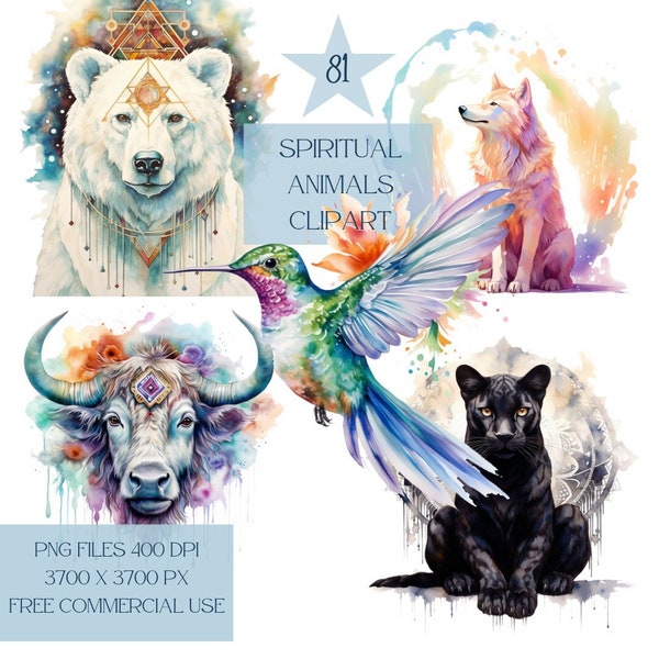 81 Watercolor Spirit Animals Clipart PNG, Mystical Animals, Scrapbooking Series, Celestial Animal,Stickers, Free Commercial Use