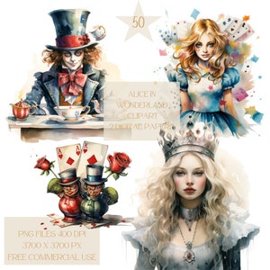 Alice no País das Maravilhas 50 Aquarela Clipart PNG Alice Adventures, Chapeleiro Maluco, Festa do Chá Coma-me Beba-me Coelho Branco, Papel Digital, Adesivo