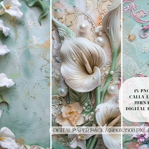 Vintage Cally Lily Junk Journal Papel digital PNG, Descarga digital SOLAMENTE, Papel digital de boda romántica, Carta PNG, Scrapbooking, Collage