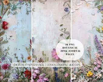 Botanical Herbs Junk Journal Pages PNG, Vintage Plant Ephemera Herbal Printable, Digital Scrapbook Paper, Antique Wild Flowers Collage Sheet