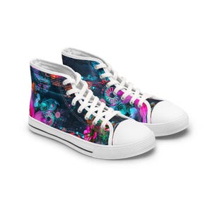 Vibrant Women&#39;s High Top Sneakers, Colorful Sneakers, Casual Footwear, Trendy High Tops, Unique Gift for Her, Stylish Streetwear