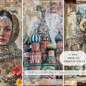 Russland Junk Journal PNG, digitaler Download, Vorderseite Karte, Lesezeichen, Tags, Sammelalbum, Collage, NUR digitaler Download