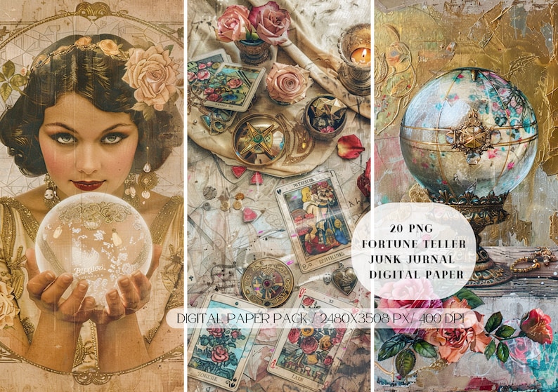 Vintage Boho Fortune Teller PNG Journal Pages Printable Paper, Digital ...