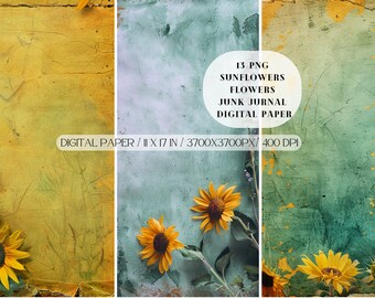 Sunflowers Flowers Junk Journal Digital Paper PNG, Spring Flowers, Snowdrop png, Digital Paper Pack,Scrapbooking Supplies