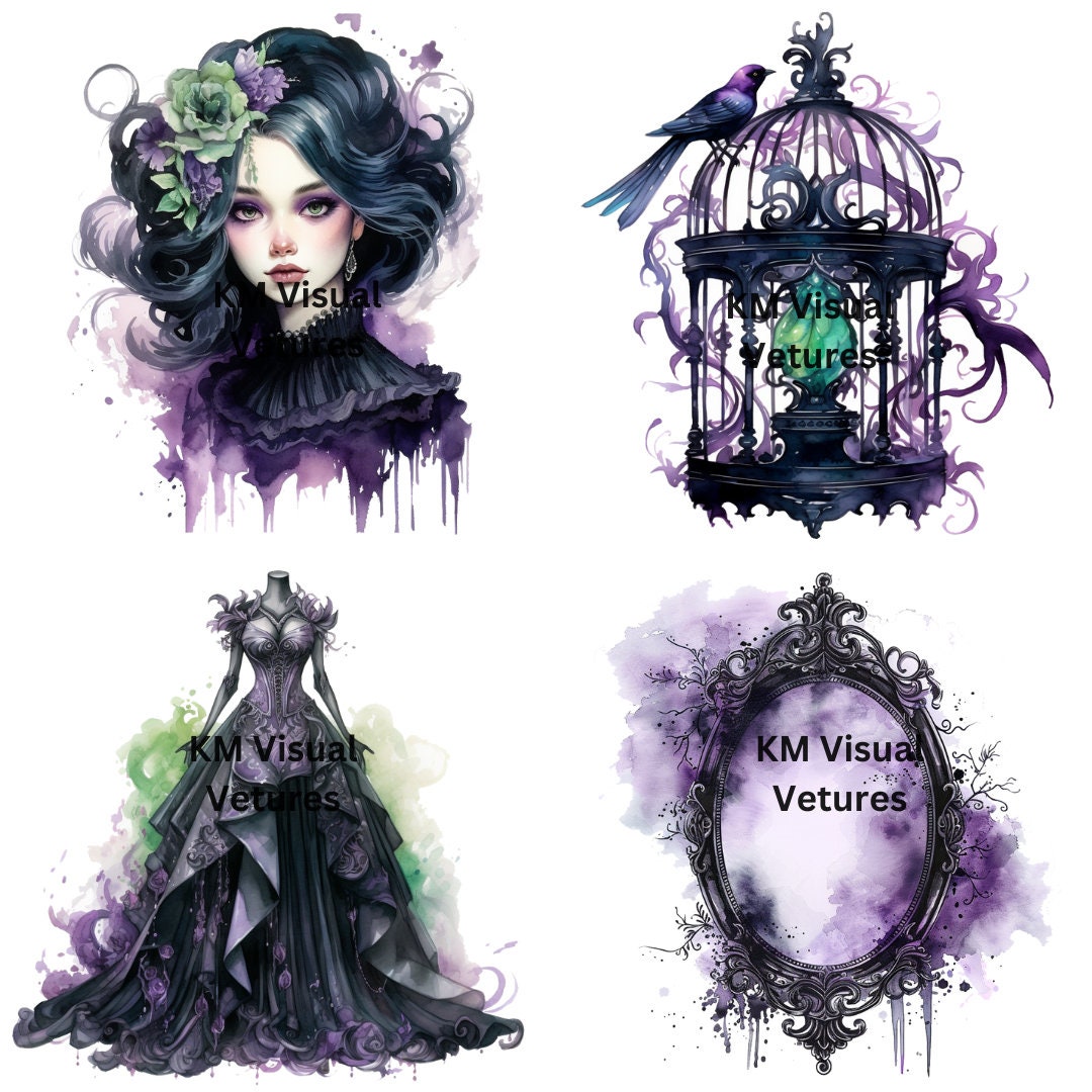 Watercolour Enchanting Gothic Princess Clipart PNG - Dark Fairytale ...