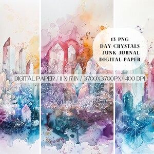 Cristaux de jour spirituel et couleur pastel Junk Journal papier numérique PNG, png violet rose, paquet de papier numérique, fournitures de scrapbooking