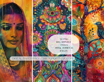 Pacchetto da 50 diari India Junk PNG, pagine A4, spirituali, pavone, biglietto anteriore, folio, forniture per album, SOLO download digitale, stampabile in hindi