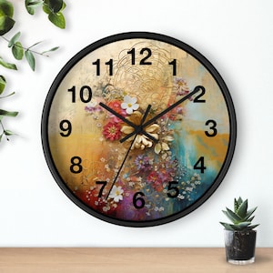Artistic Floral Wall Clock | Boho Mandala Home Decor, Unique Gift for Her, Living Room Decor, Flower of Life Clock, 10&quot; - 25.4 cm