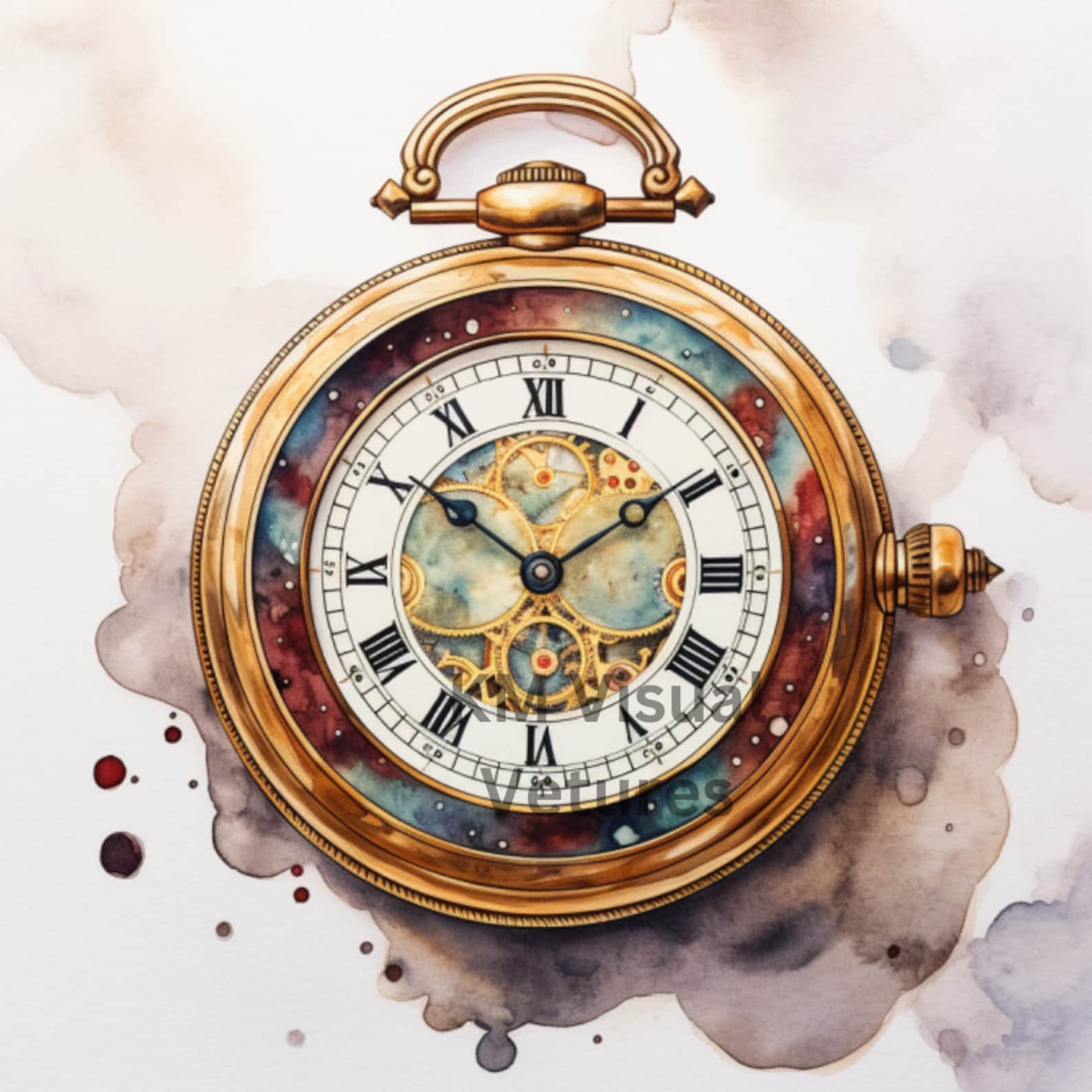 Watercolor Vintage Pocket Watch Clipart PNG Vintage Timepiece Etsy