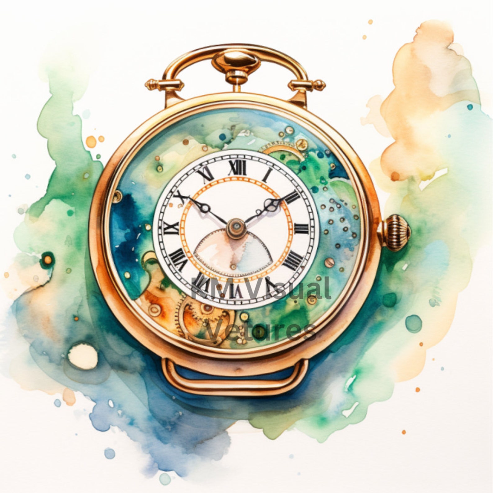 Watercolor Vintage Pocket Watch Clipart PNG Vintage Timepiece Etsy