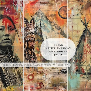 PNG del diario spazzatura dei nativi americani, download digitale, scheda della prima pagina, segnalibro, tag, album di ritagli, collage, azteco, tribale, download digitale SOLO