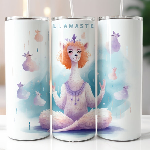 Meditating Lama 20 oz Tumbler Digital Wrap PNG Meditation png, Spiritual Animal, Llama Tumbler Wrap Sublimation PNG, Instant Download