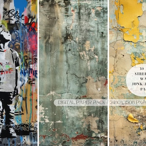 Graffiti Wand Texturen, Digitales Papier Junk Journal PNG, druckbares Scrapbook Papier Hintergründe, Instant Download nur