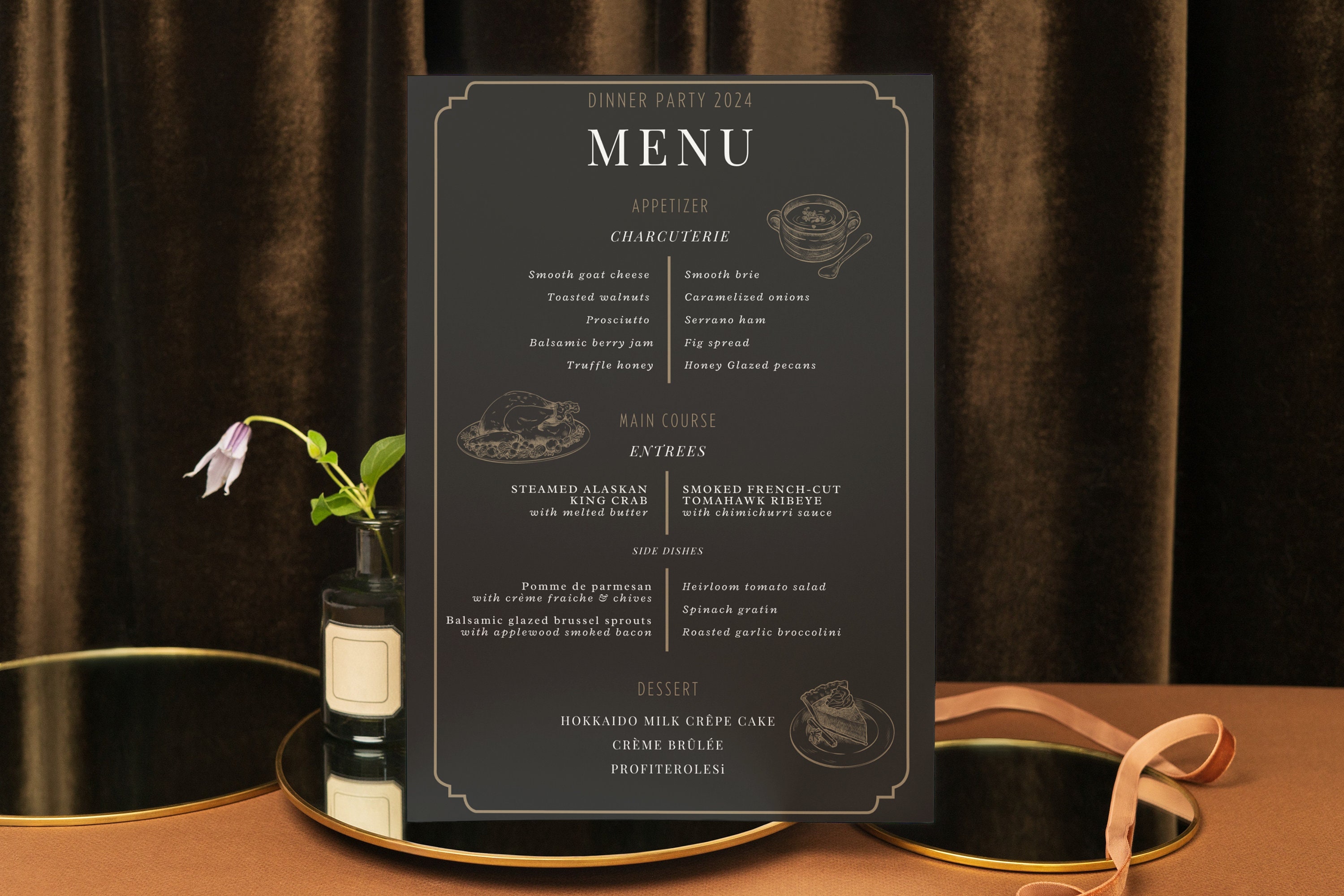 Elegant Dinner Party Menu Template,digital Instant Download,editable