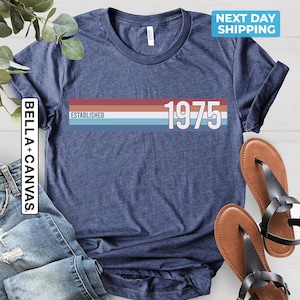 Mens 50th Birthday T-Shirt, Established 1975 Retro Strip, 50th Birthday Gift, 50th Birthday Gifts for Men, Vintage 1975 Birthday gift shirt