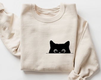 Black Cat Sweatshirt, Cat Sweatshirt, Cat Mom Sweatshirt, Cute Cat Sweatshirt, Cat Peeking Sweater, Women's Trendy Sweatshirt, Cat Mama Gift