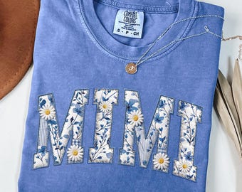 Camiseta personalizada Mimi Comfort Colors® estilo patchwork floral para abuela mamá, camiseta de manga larga Mimi Nana Gigi para el Día de la Madre