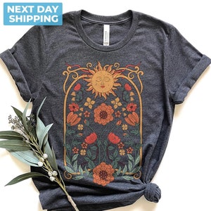 Boho Floral Tshirt Art Nouveau, Wildflowers Shirt, Cottagecore Shirt, Floral Nature Shirt, Retro Art Nouveau Art Deco Shirt, Mystical Shirt